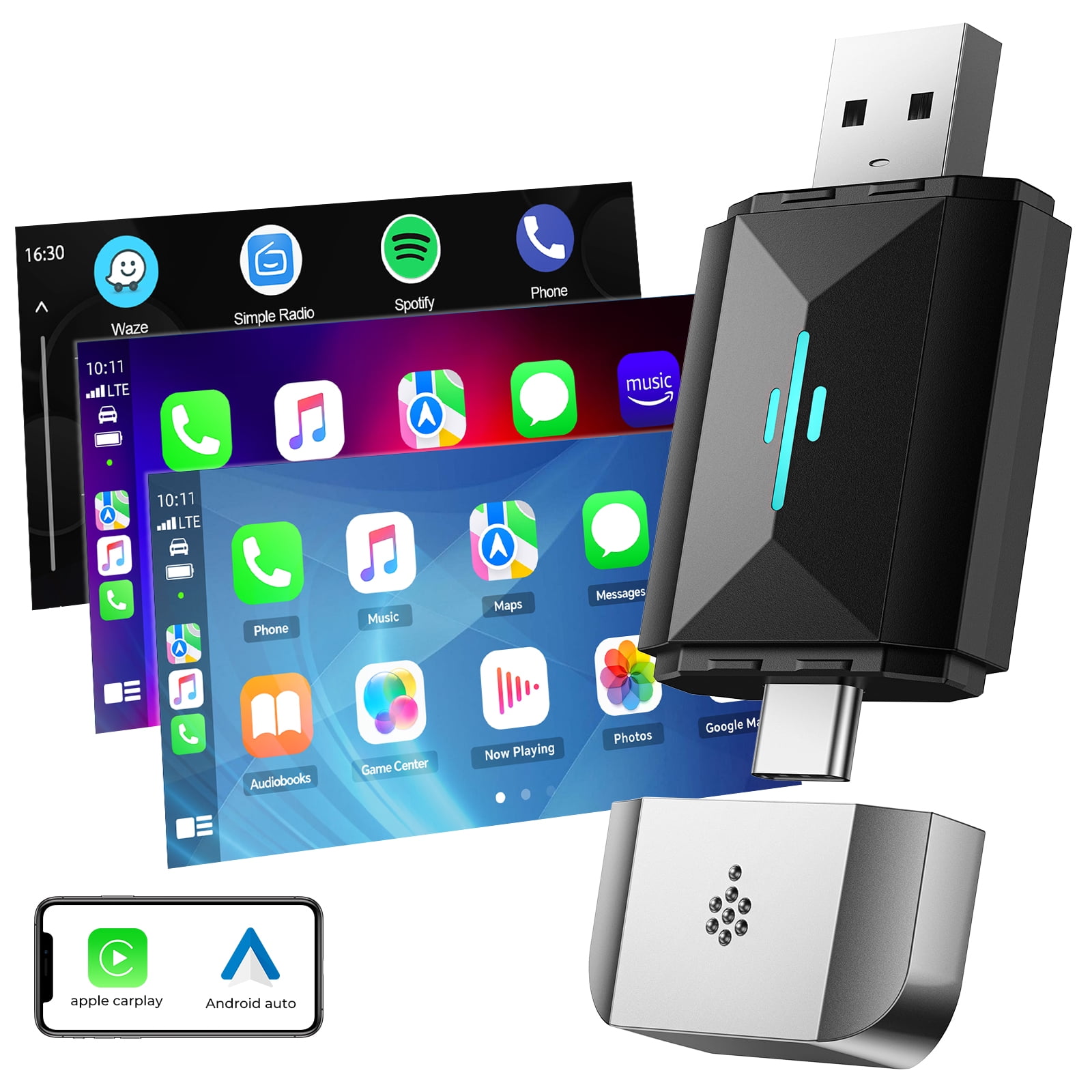 TOGUARD 2 in 1 Wireless CarPlay Apple CarPlay \u0026 Android Auto Car Adapter, with WiFi Bluetooth Plug and Play Converts Wired to Wireless for OEM Factory Wired Type-C/USB Adapter
